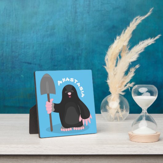 かわいいハッピーモグラ漫画イラストレーション フォトプラーク (インサイチュ)