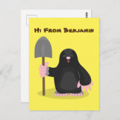 かわいいハッピーモグラ漫画イラストレーション ポストカード (正面/裏面)