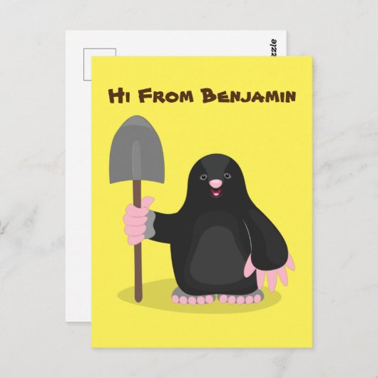 かわいいハッピーモグラ漫画イラストレーション ポストカード (正面/裏面)