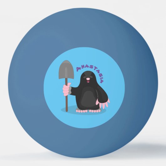 かわいいハッピーモグラ漫画イラストレーション 卓球ボール (正面)