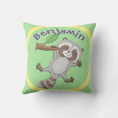 かわいいハッピーラクーンベビー漫画イラストレーション クッション (裏面)