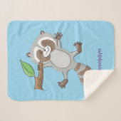 かわいいハッピーラクーンベビー漫画イラストレーション シェルパブランケット (正面(横))