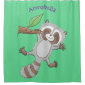 かわいいハッピーラクーンベビー漫画イラストレーション シャワーカーテン (正面)