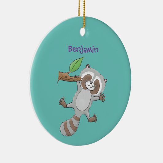 かわいいハッピーラクーンベビー漫画イラストレーション セラミックオーナメント (右)