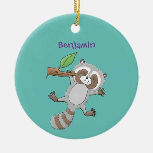 かわいいハッピーラクーンベビー漫画イラストレーション セラミックオーナメント (正面)