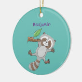 かわいいハッピーラクーンベビー漫画イラストレーション セラミックオーナメント (左)