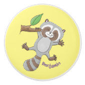 かわいいハッピーラクーンベビー漫画イラストレーション セラミックノブ (正面)