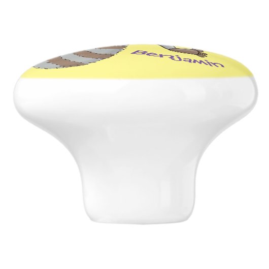 かわいいハッピーラクーンベビー漫画イラストレーション セラミックノブ (側面)