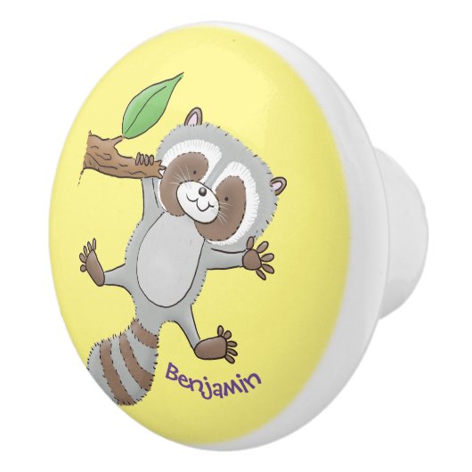 かわいいハッピーラクーンベビー漫画イラストレーション セラミックノブ (右)