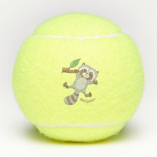 かわいいハッピーラクーンベビー漫画イラストレーション テニスボール (正面)