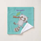 かわいいハッピーラクーンベビー漫画イラストレーション バスタオルセット (ウォッシュタオル)