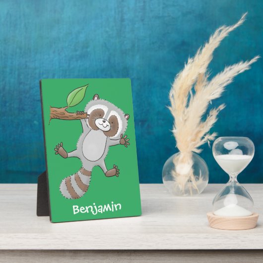 かわいいハッピーラクーンベビー漫画イラストレーション フォトプラーク (側面)