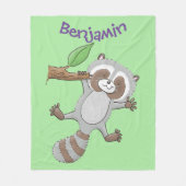 かわいいハッピーラクーンベビー漫画イラストレーション フリースブランケット (正面)