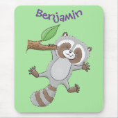 かわいいハッピーラクーンベビー漫画イラストレーション マウスパッド (正面)