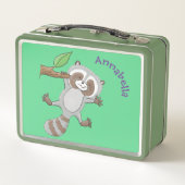 かわいいハッピーラクーンベビー漫画イラストレーション メタルランチボックス (裏面)