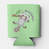 かわいいハッピーラクーンベビー漫画イラストレーション 缶クーラー (裏面)