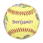 かわいいハッピーラクーンベビー漫画イラストレーション 野球ボール (裏面)