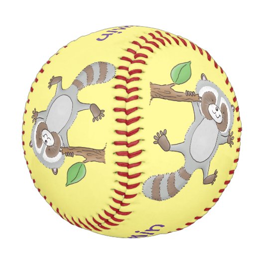 かわいいハッピーラクーンベビー漫画イラストレーション 野球ボール (アングル)