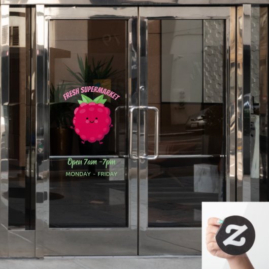 かわいいハッピーラズベリー漫画イラストレーション ウィンドウサイン (オフィスドア)