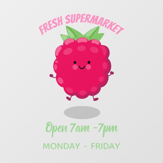 かわいいハッピーラズベリー漫画イラストレーション ウィンドウサイン (シート)