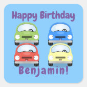 かわいいハッピーレッドカーアニメイラストレーション スクエアシール (正面)