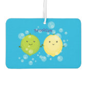 かわいいハッピーレモンライム漫画イラストレーション カーエアーフレッシュナー (裏面)