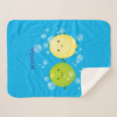 かわいいハッピーレモンライム漫画イラストレーション シェルパブランケット (正面(横))