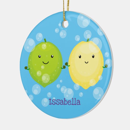 かわいいハッピーレモンライム漫画イラストレーション セラミックオーナメント (左)