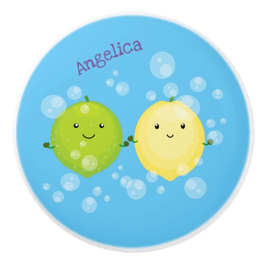 かわいいハッピーレモンライム漫画イラストレーション セラミックノブ (正面)