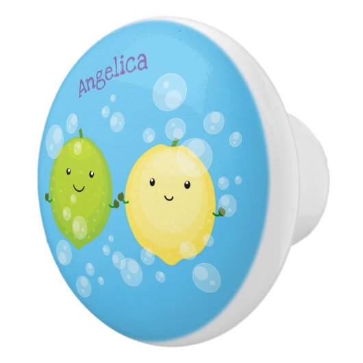 かわいいハッピーレモンライム漫画イラストレーション セラミックノブ (右)