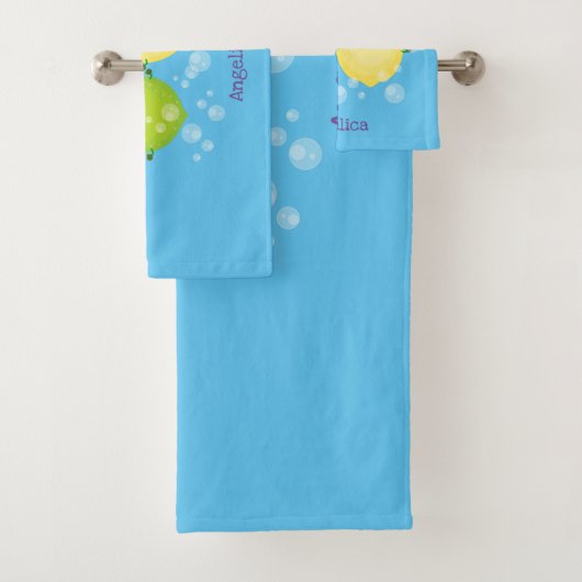 かわいいハッピーレモンライム漫画イラストレーション バスタオルセット (インサイチュ)