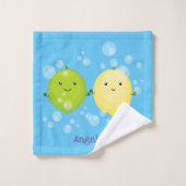 かわいいハッピーレモンライム漫画イラストレーション バスタオルセット (ウォッシュタオル)