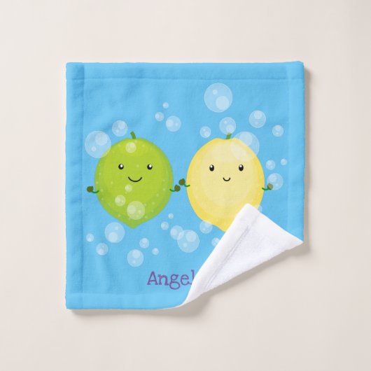 かわいいハッピーレモンライム漫画イラストレーション バスタオルセット (ウォッシュタオル)