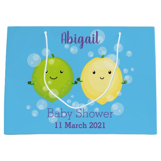 かわいいハッピーレモンライム漫画イラストレーション ラージペーパーバッグ (正面)