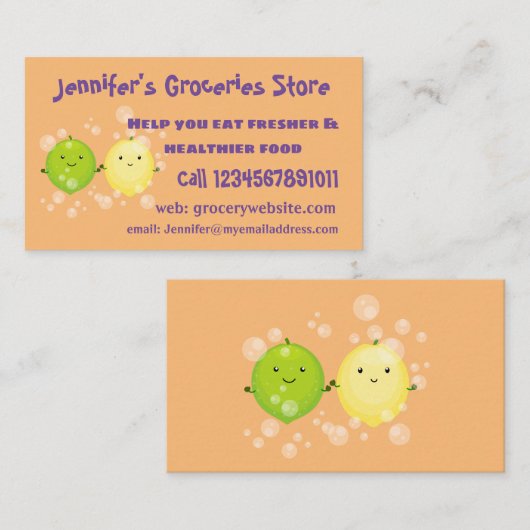 かわいいハッピーレモンライム漫画イラストレーション 名刺 (正面/裏面)