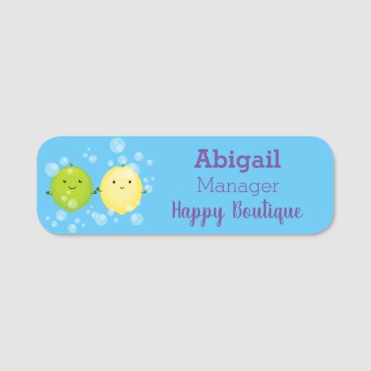 かわいいハッピーレモンライム漫画イラストレーション 名札 (正面)