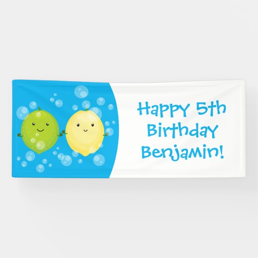 かわいいハッピーレモンライム漫画イラストレーション 横断幕 (横)