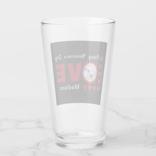 かわいいハッピーヴァレンティーンズデイドッグラブハートレッド タンブラーグラス (裏面)