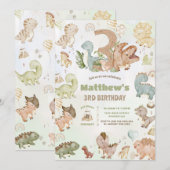 かわいいハッピー恐竜３さいおたんじょうび３ 招待状 (正面/裏面)