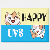 かわいいハッピー悲しい漫画キャット、おもしろい&シンプルカスタム マグネット (正面)
