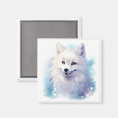 かわいいハッピー笑顔の北極キツネオンスノーイブルー マグネット (正面/裏面)