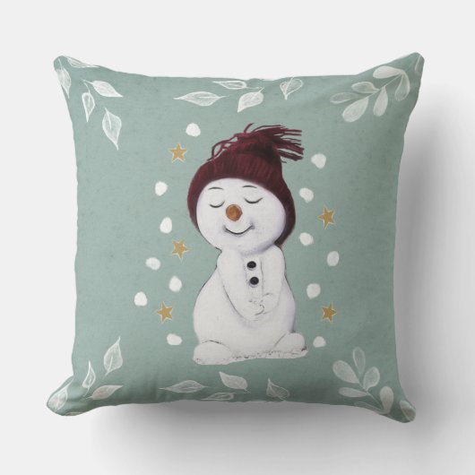 かわいいハッピー雪だるまウィンターブルークリスマス クッション (正面)