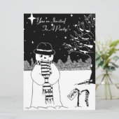 かわいいハッピー雪だるま白黒のクリスマス 招待状 (スタンド正面)