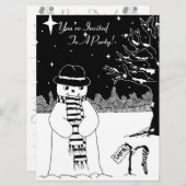 かわいいハッピー雪だるま白黒のクリスマス 招待状 (正面/裏面)