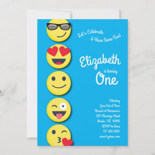 かわいいハッピー顔キッズ1st誕生日パーティー 招待状 (正面)