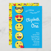 かわいいハッピー顔キッズ1st誕生日パーティー 招待状 (正面/裏面)