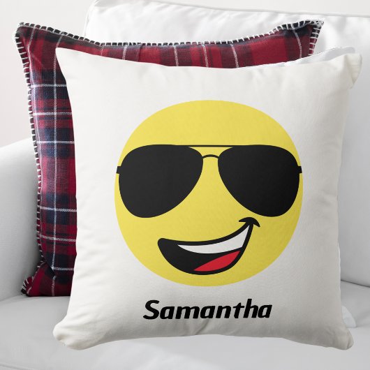 かわいいハッピー顔&アヴィエーターメガネ，おもしろい クッション