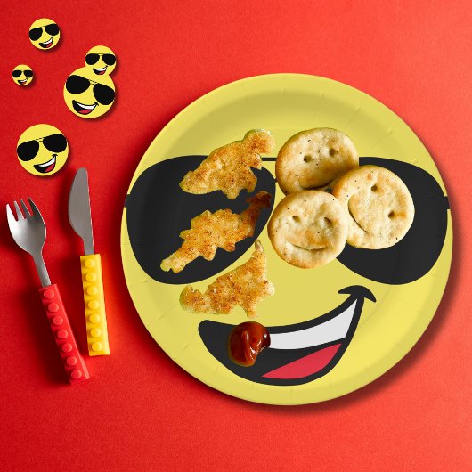 かわいいハッピー顔&アヴィエーターメガネ，おもしろい ペーパープレート