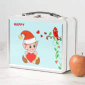 かわいいハッピー魔法のエルフと小鳥 メタルランチボックス (インサイチュ)