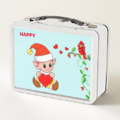 かわいいハッピー魔法のエルフと小鳥 メタルランチボックス (裏面)